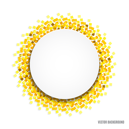 Round frame with a sheet of paper for your text on  abstract  background with sparkles or confetti.Can be used for holiday flyers, banners, invitations to the partyのイラスト素材
