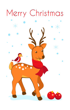 Christmas card with cartoon deer.のイラスト素材