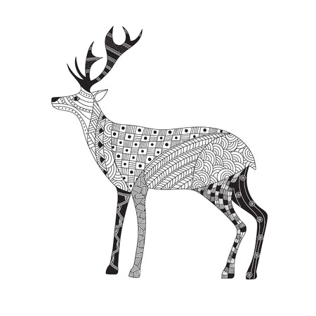 Hand drawn funny deer in style illustration on white background.のイラスト素材