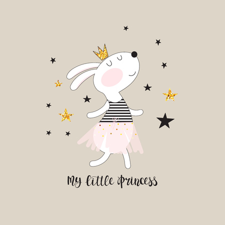Cute dancing bunny in a pink skirt and inscription - my little princess.のイラスト素材