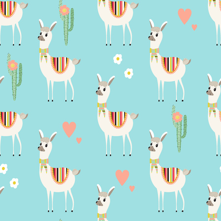 Seamless pattern with funny llamaのイラスト素材