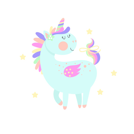 Funny cartoon unicornのイラスト素材