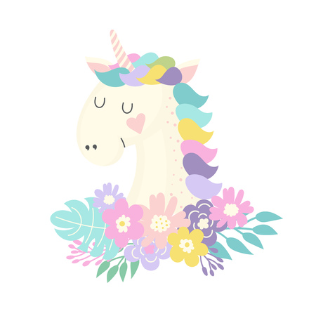 Unicorn and flowers Vector illustration.のイラスト素材