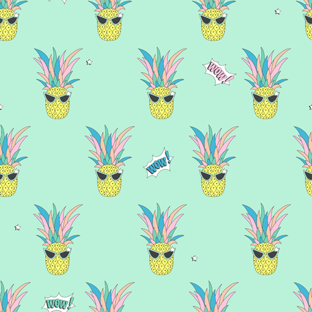 Seamless background with cute pineappleのイラスト素材