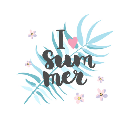 Palm leaf with lettering summer backgroundのイラスト素材