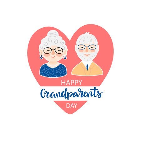 Illustration with smiling grandmother and grandfather faces on a background of red heart and inscription - Happy grandparents day on a white background. Vector illustration.のイラスト素材