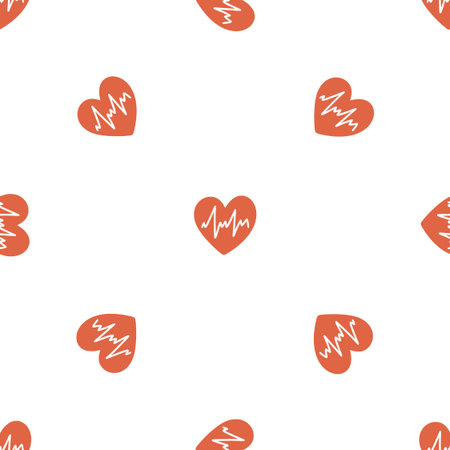 Heart rate seamless pattern on white background. Heartbeat sign. Heart pulse concept in vector.