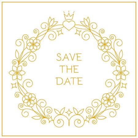Frame for wedding invitations in a linear style.  Wedding invitation design template  with copy space for text.Vector illustration.のイラスト素材