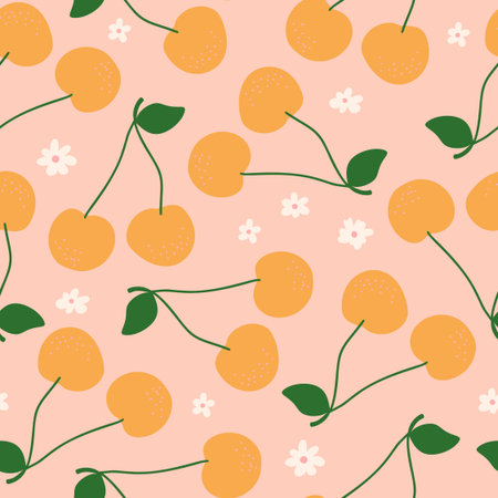 Abstract seamless pattern with cherry berries. Summer fruits background. Great for kids fabric, home...