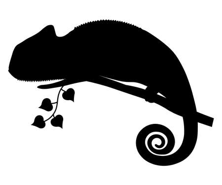 black silhouette of a chameleon sitting on a treeのイラスト素材