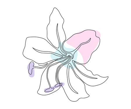 the lily flower is hand-drawn in a minimalist style, in the technique of a single line, a monoline. Cosmetics symbol, beauty salon logoのイラスト素材