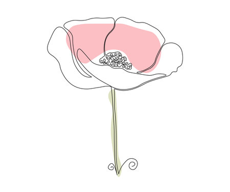 the poppy flower is hand-drawn in a minimalist style, in the technique of a single line, a monoline. Cosmetics symbol, beauty salon logoのイラスト素材