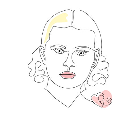 <p>the portrait of the girl is hand-drawn in a minimalist style, in the technique of a single line, a monoline. Cosmetics symbol, beauty salon logo</p>のイラスト素材