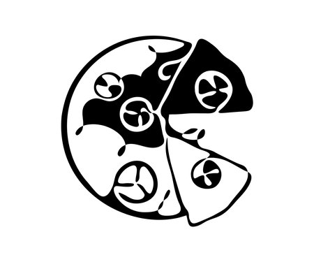black and white monochrome pizza logoのイラスト素材
