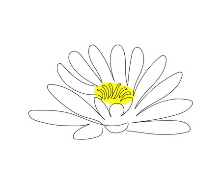 the lotus flower is hand-drawn in a minimalist style, in the technique of a single line, a monoline. Cosmetics symbol, beauty salon logoのイラスト素材
