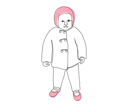 Vector illustration of a little girl in a coat with a pink scarfのイラスト素材