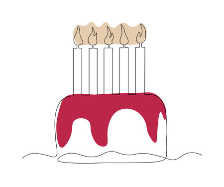 birthday cake with candles Continuous One Line Drawingのイラスト素材
