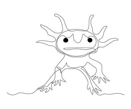axolotl, hand-drawn, continuous monoline, drawing in one lineのイラスト素材