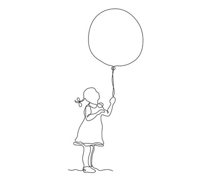abstract girl with a balloon Continuous One Line Drawingのイラスト素材