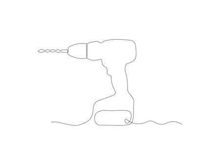 abstract repair tool, drill, continuous one line art hand drawing sketchのイラスト素材