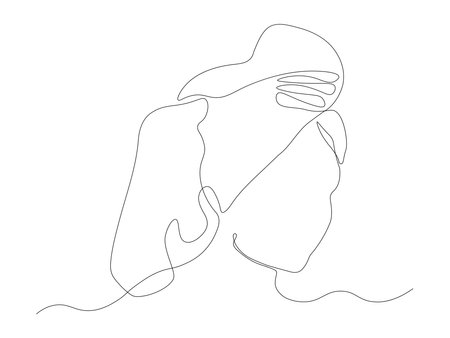 Abstract girl without a face with a towel on her head, SPA, salon, hairdresser ,continuous one line art hand drawing sketchのイラスト素材
