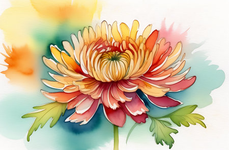Watercolor yellow orange chrysanthemum, postcardの素材