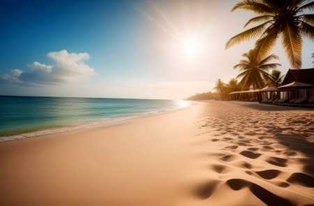 Paradise tropical beach, coast with palm treesの素材