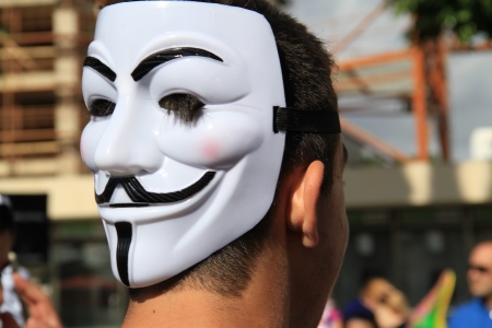 Pafos, Cyprus - March 16, 2013 - Anonymous Mask. Carnival in Cyprus.のeditorial素材