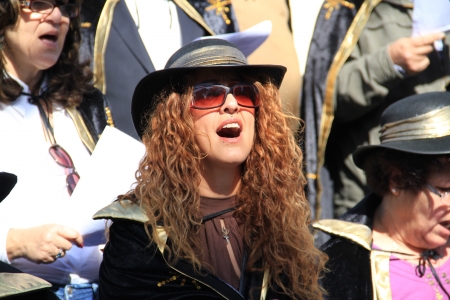 Pafos, Cyprus - March 16, 2013 - Singing woman. Carnival in Cyprus.のeditorial素材