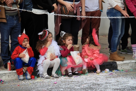 Pafos, Cyprus - March 16, 2013 - Children in carnival costumes. Carnival in Cyprus.のeditorial素材