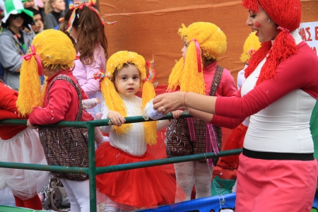 Pafos, Cyprus - March 16, 2013 - Children in carnival costumes. Carnival in Cyprus.のeditorial素材