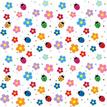 Flowers and ladybugs seamless backgroundのイラスト素材