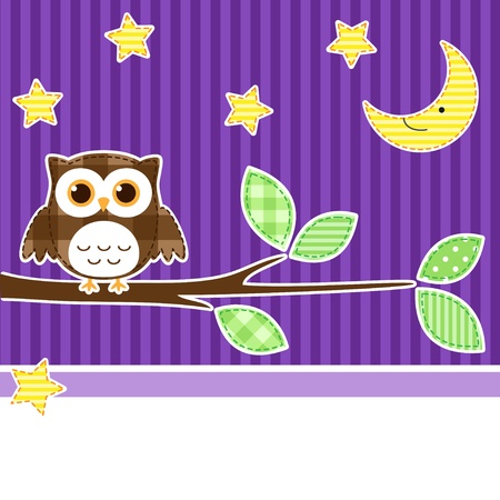 Card with owl on branch at nightのイラスト素材