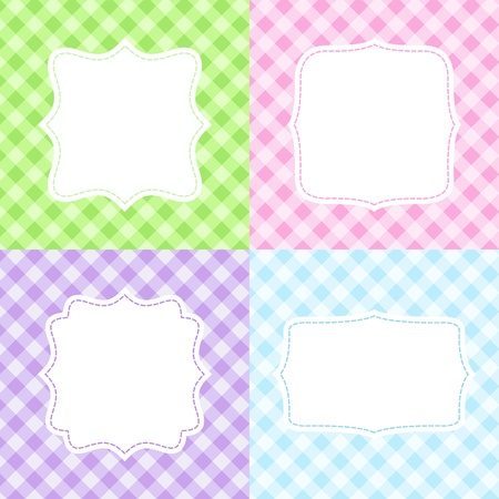 Set of 4 cute cards with gingham patternのイラスト素材