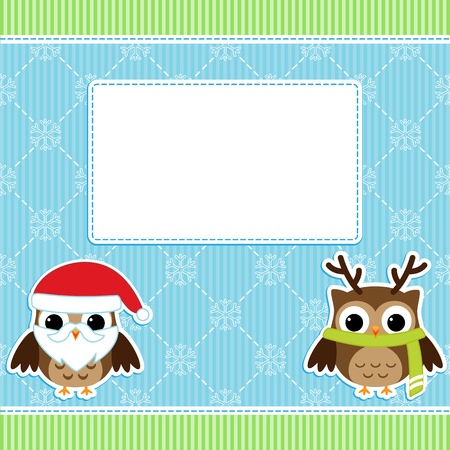 Christmas card with cartoon owlsのイラスト素材
