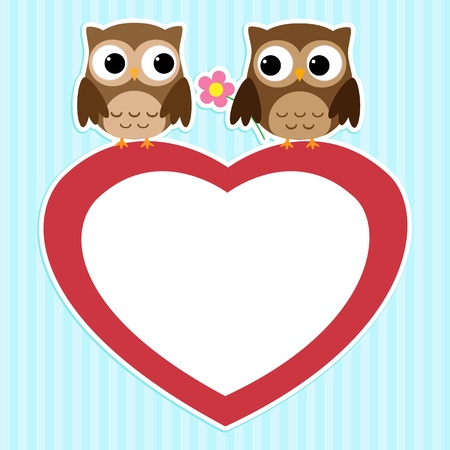 Card with couples of owls on red heartのイラスト素材