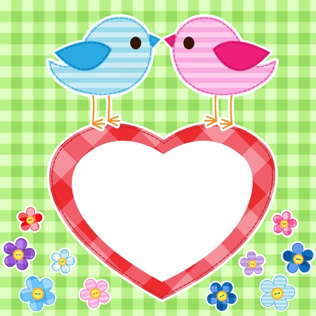 Card with couples of birds on red heart with place for textのイラスト素材