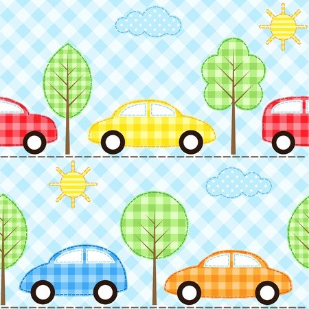 Seamless fabric background with carsのイラスト素材