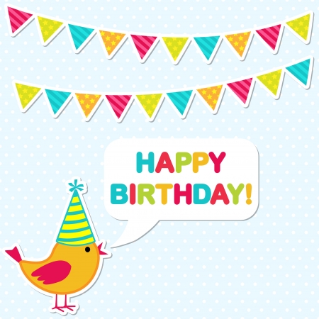  birthday party card with cute birdのイラスト素材