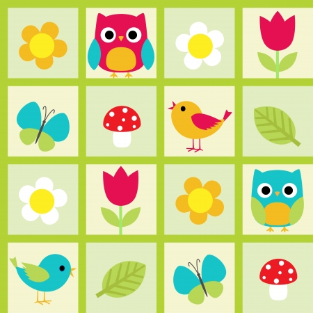 Seamless  pattern with birds and flowersのイラスト素材