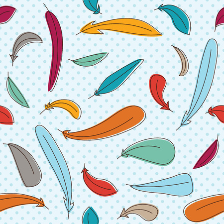 Seamless pattern with colorful feathers on blue backgroundのイラスト素材