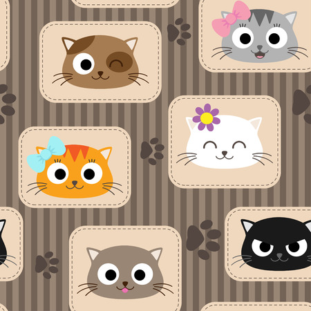 Seamless pattern with cute cats. Vector illustration