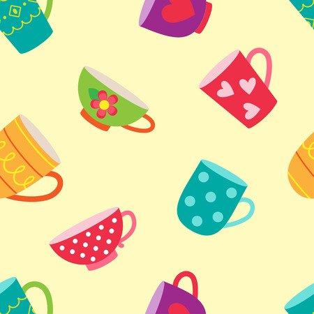 Vector bright seamless pattern with different cupsのイラスト素材