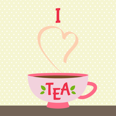 I love tea vector illustration with teacup on tableのイラスト素材