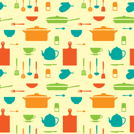 Vector seamless pattern of different kitchen silhouettesのイラスト素材