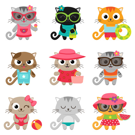 Cute little cat girls and boys. illustrationのイラスト素材