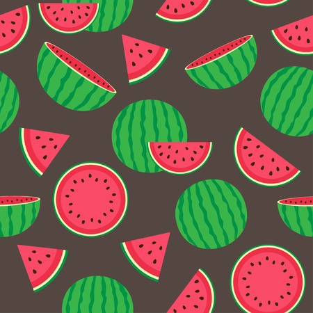 Cute seamless pattern with watermelons. Vector illustrationのイラスト素材