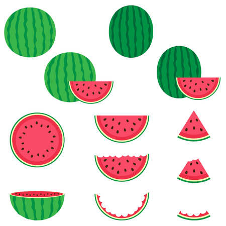 Watermelon vector icons set on white backgroundのイラスト素材