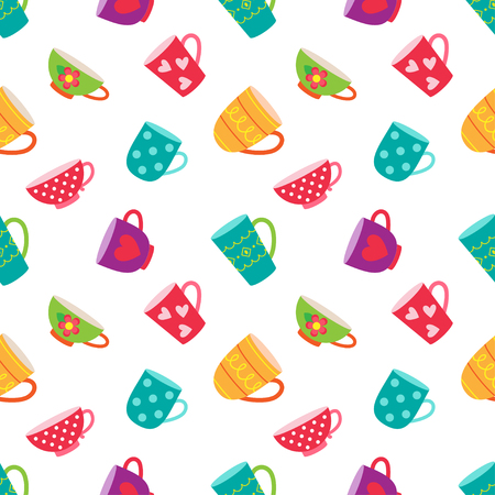 Seamless pattern with coffee and tea cupsのイラスト素材