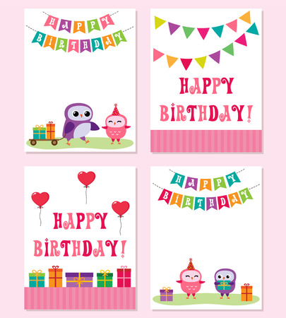 Birthday cards with in pink color vector illustration.のイラスト素材